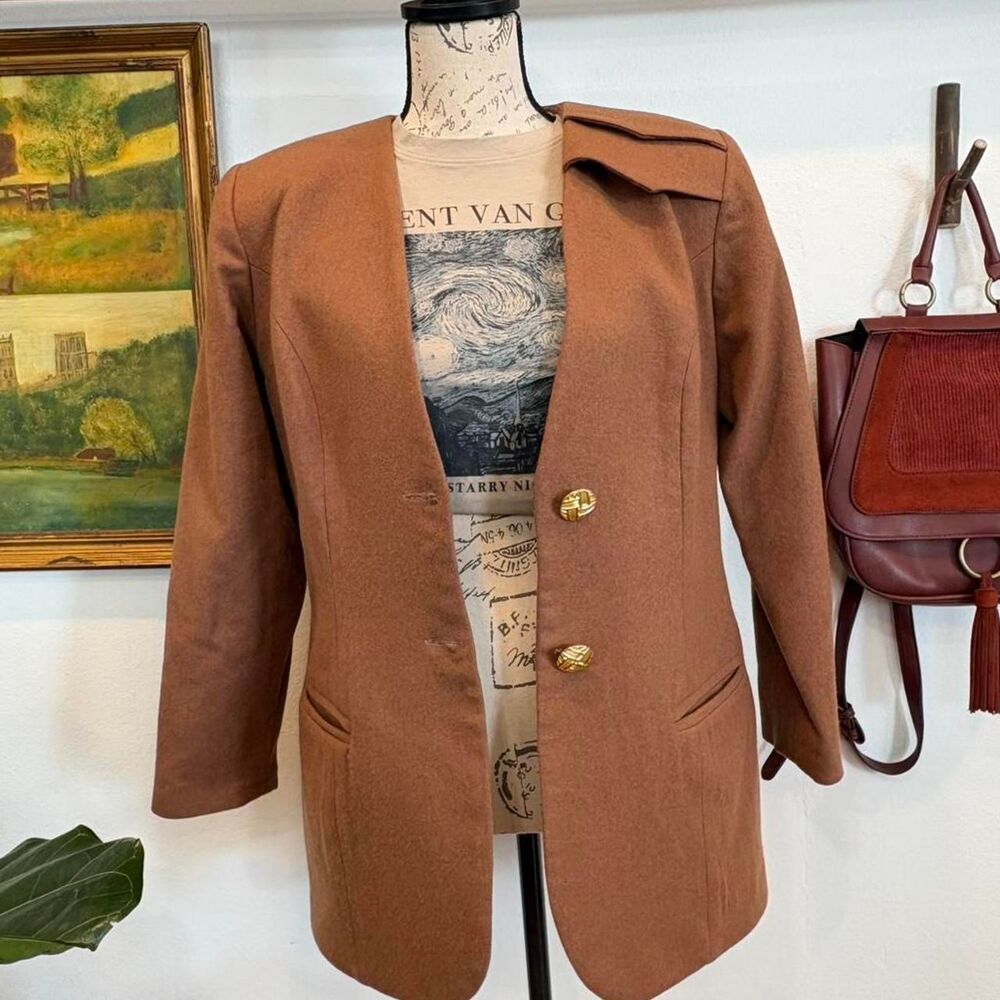 Vintage Brown Shoulder Pad Blazer | 90s Minimalist Structured Jacket